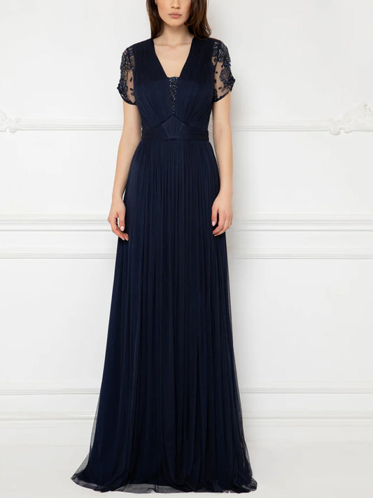 V-neck Lace Solid Color Maxi Dress