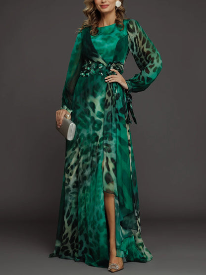 Leopard Print Chiffon Party Dress