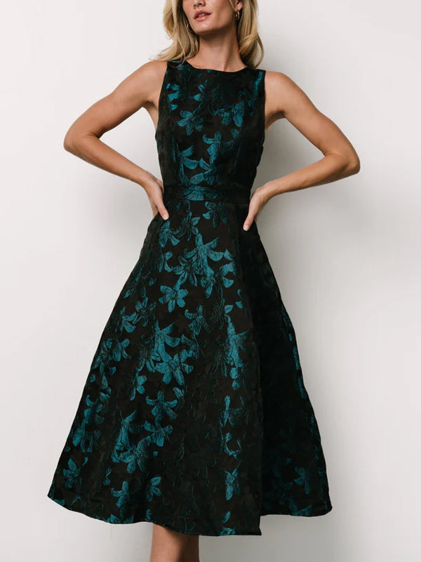 Crew Neck Sleeveless Printed Midi Dress