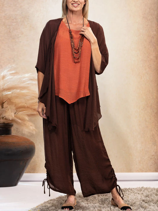 Solid Color Top And Trousers Two-piece Suit