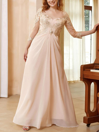 V-neck Lace Solid Color Maxi Dress