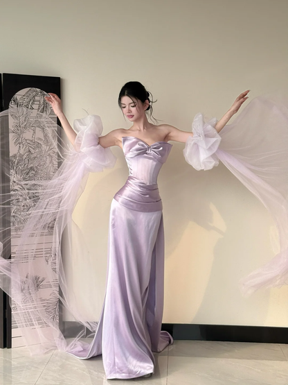 Purple fairy long satin tulle ball gown evening dress graduation dress gh4493
