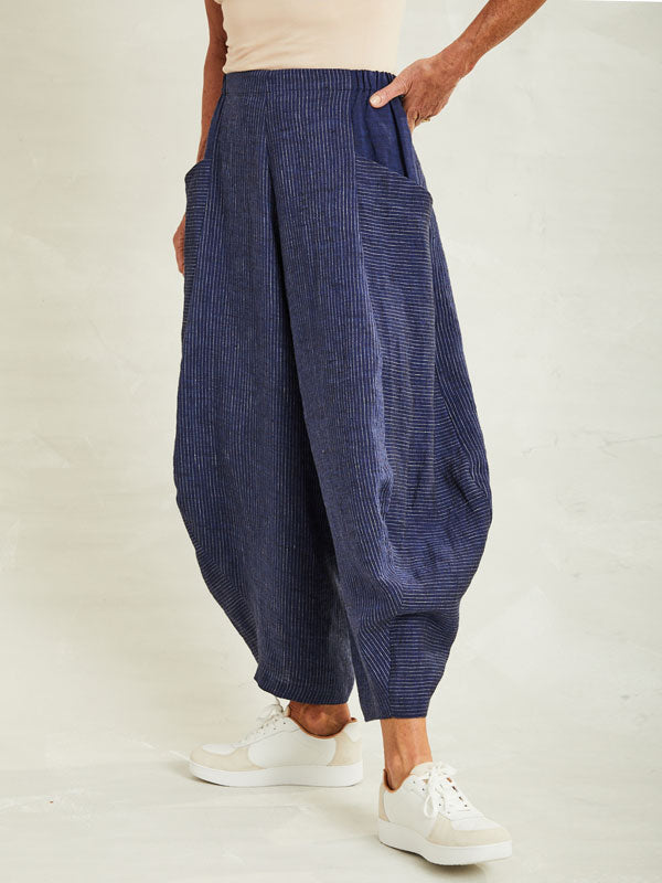 Simple Striped Cotton and Linen Women's Pants