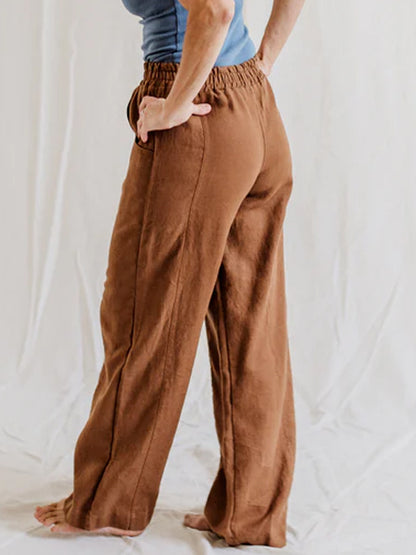 Solid Color Cotton And Linen Trousers