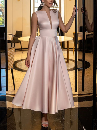 Solid Color Satin V-neck Women's Dress