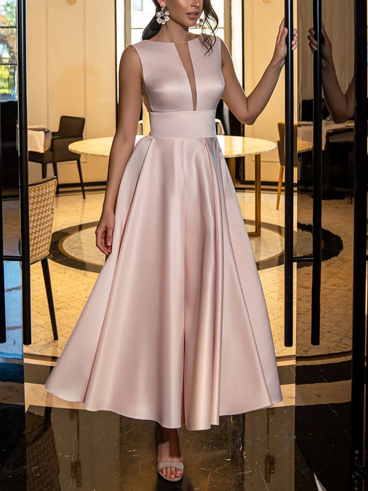 Solid Color Satin V-neck Women's Dress