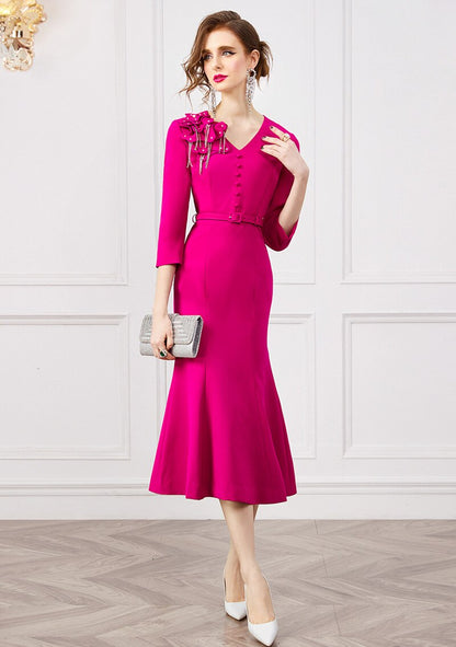 loveedsTM-Spring Fashion 3D Floral Beading Mermaid Party Dresses for Women 2024 Designer Elegant V Neck Midi Evening Vestidos Ladies