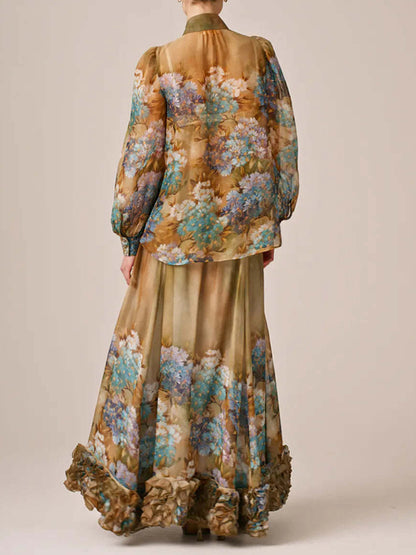 Organza Temperament Print Comfortable Women's Skirt Suit