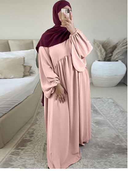 loveedsTM- Plain Abaya Muslim Long Dress for Women Ramadan Eid Balloon Sleeve Islamic Jilbab African Dresses Dubai Turkish Modesty  Kaftan