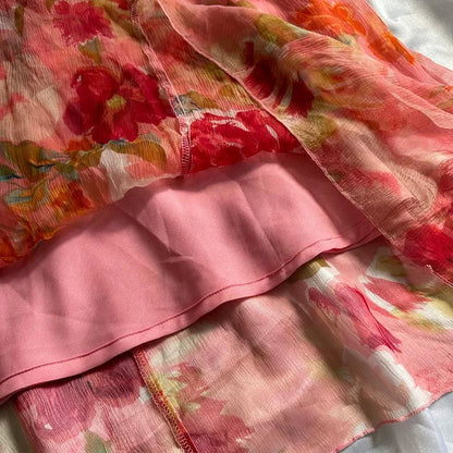 Orange Elegant Floral Long Chiffon Ball Gown Evening Dress Party Dress Prom Dress gh4236