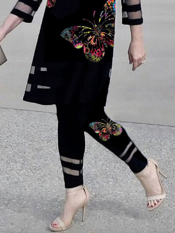 Temperament Butterfly Print Ladies Suit