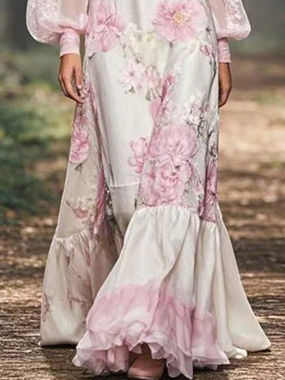 Mesh Temperament Print Party Women's Dress