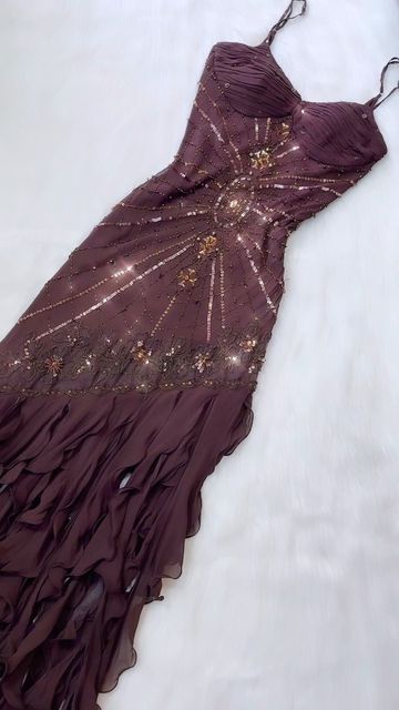 Brown Beautiful A-line Spaghetti Straps Exquisite Beaded Chiffon Long Ball Gown Evening Dress gh3155