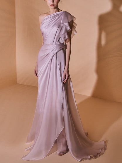 Off-shoulder Solid Color Maxi Dress