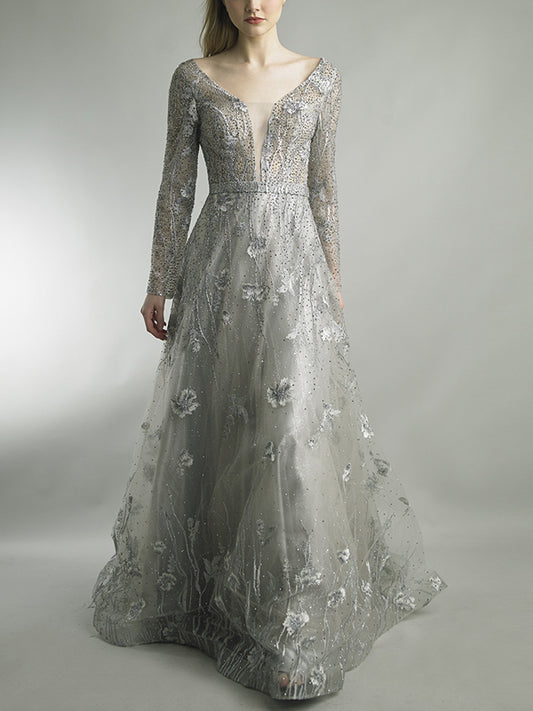 Mesh Long Sleeves Maxi Dress