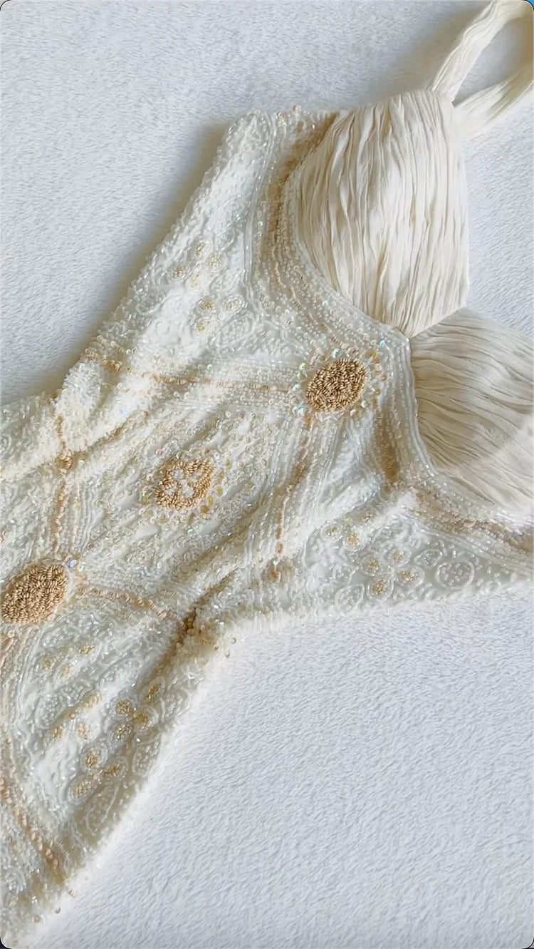 Vintage Gorgeous A Line StraP Beaded Ivory Chiffon Prom Dress Evening Dress SH2307