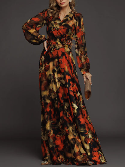 Temperament Floral Elegant Chiffon Ladies Dress