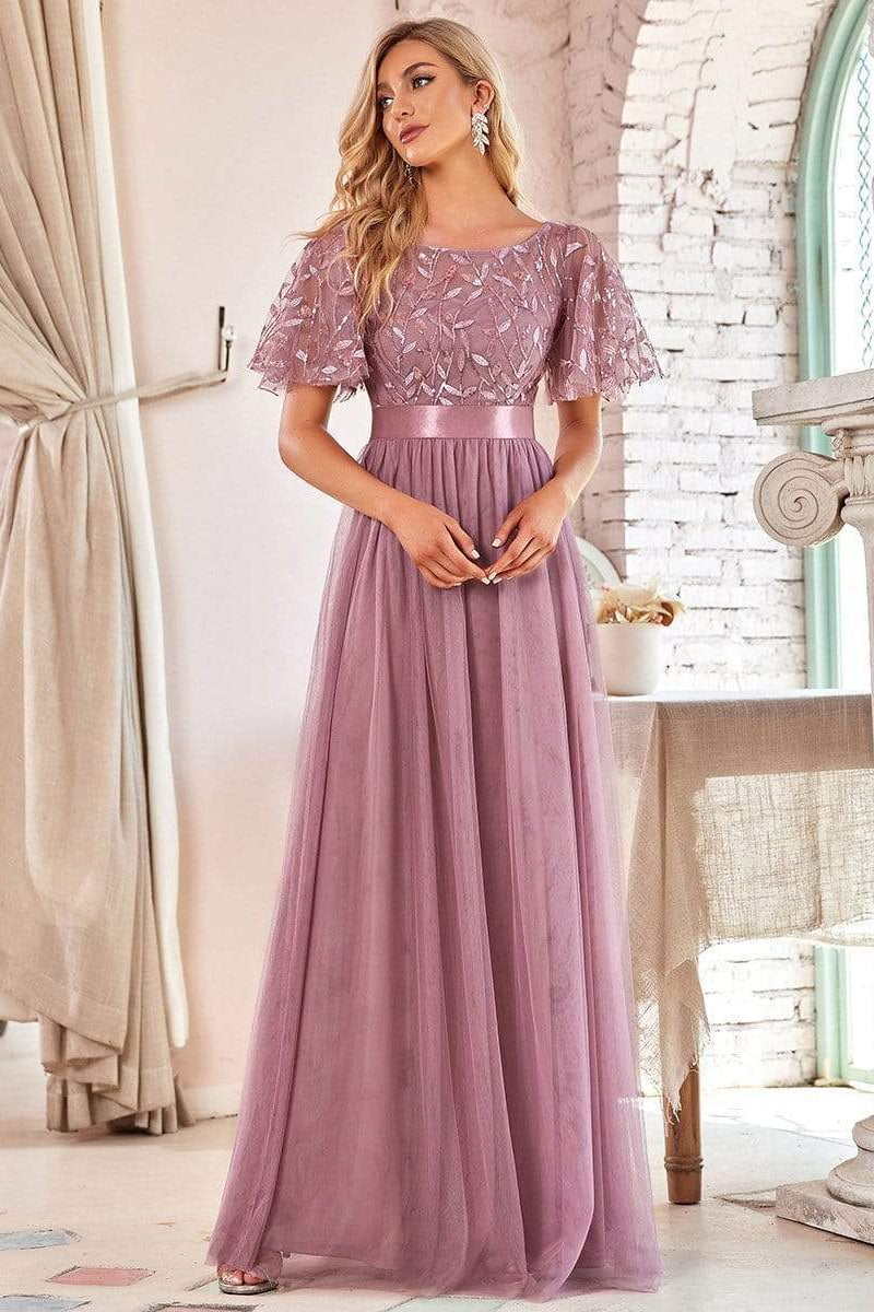 loveedsTM-Spliced round neck party big A-line mesh dress Evening dress