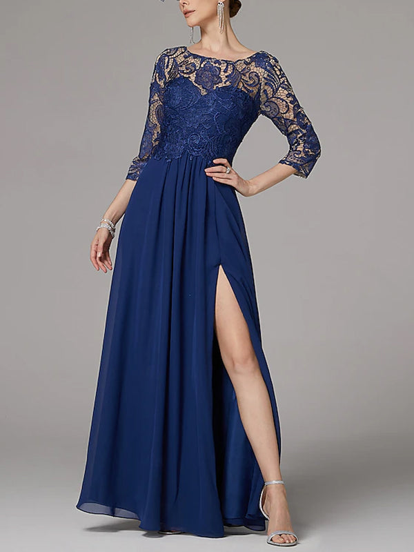 Round Neck Lace Solid Color Maxi Dress