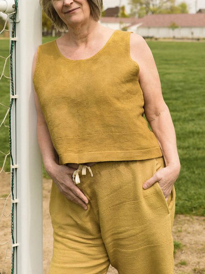 Elegant Simple Sleeveless Cotton Linen Women's Suit