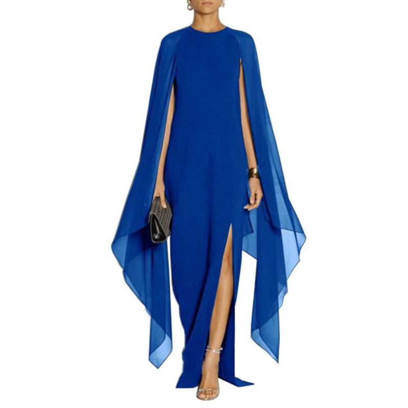 loveedsTM-Summer Maxi Dresses for Women Evening Party Chiffon Cape Sexy Long Dress Female High Slit Vestidos De Mujer Feminino Robe Femme