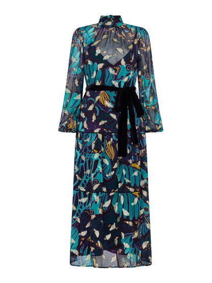 The Edith Blouson Sleeve Midi Dress in Feather Lurex