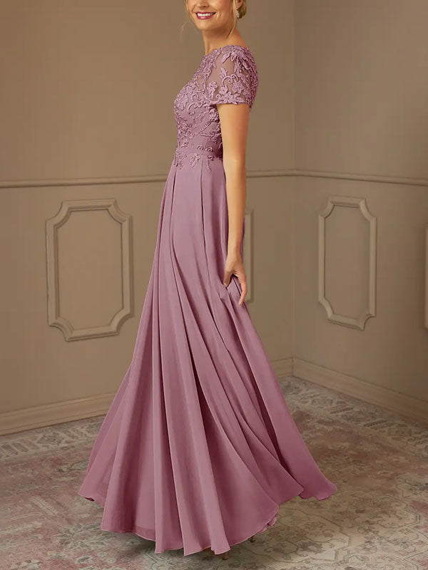 A-Line Boatneck Sequins Chiffon Floor-Length Dress