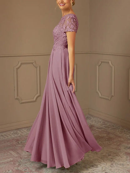 A-Line Boatneck Sequins Chiffon Floor-Length Dress