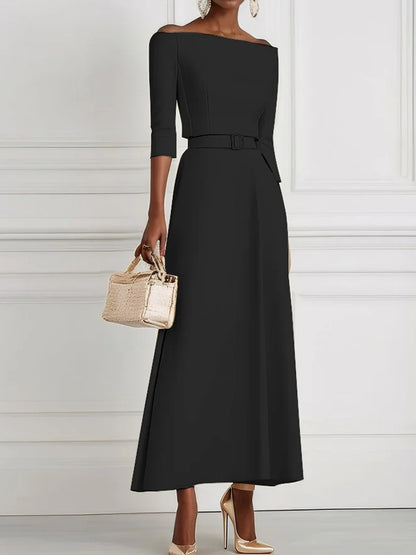 Classic Off The Shoulder Half Sleeve A-Line Maxi Dress