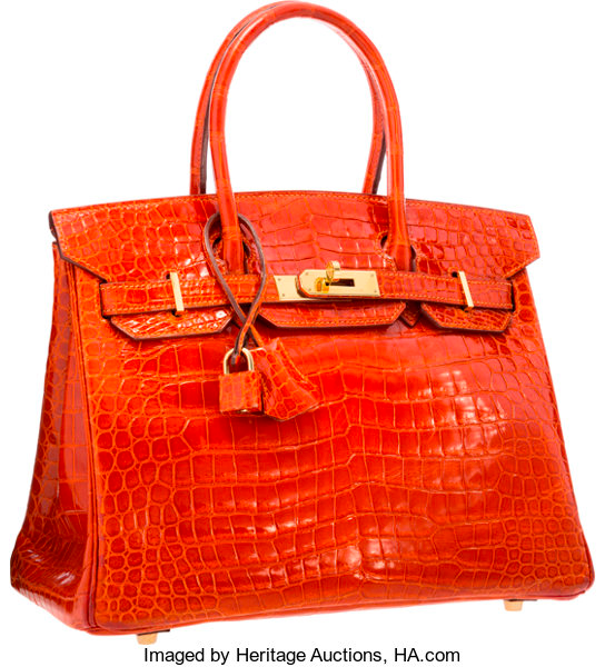 H A SHINY ORANGE POROSUS CROCODILE BIRKIN 30 GOLD HARDWARE ORANGE 30CM