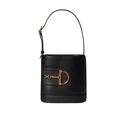 GUCCI 73 SMALL BUCKET BAG BLACK SMOOTH LEATHER 20CM 833660 AAEC2 1000