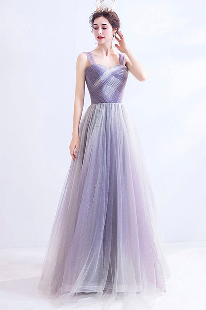 Unique Purple Tulle Long Formal Dress, A-Line Evening Graduation Dress