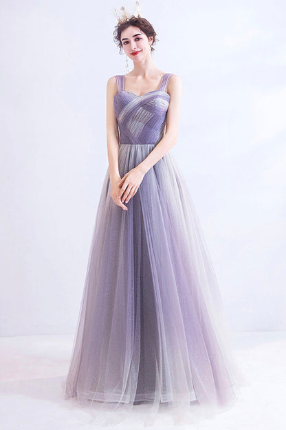 Unique Purple Tulle Long Formal Dress, A-Line Evening Graduation Dress