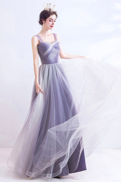 Unique Purple Tulle Long Formal Dress, A-Line Evening Graduation Dress