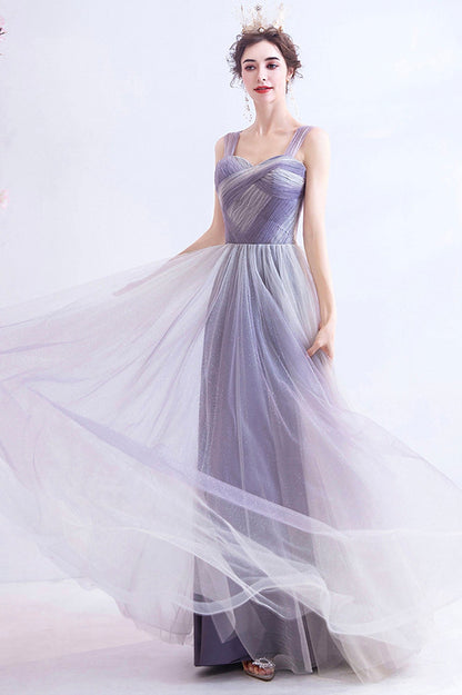Unique Purple Tulle Long Formal Dress, A-Line Evening Graduation Dress