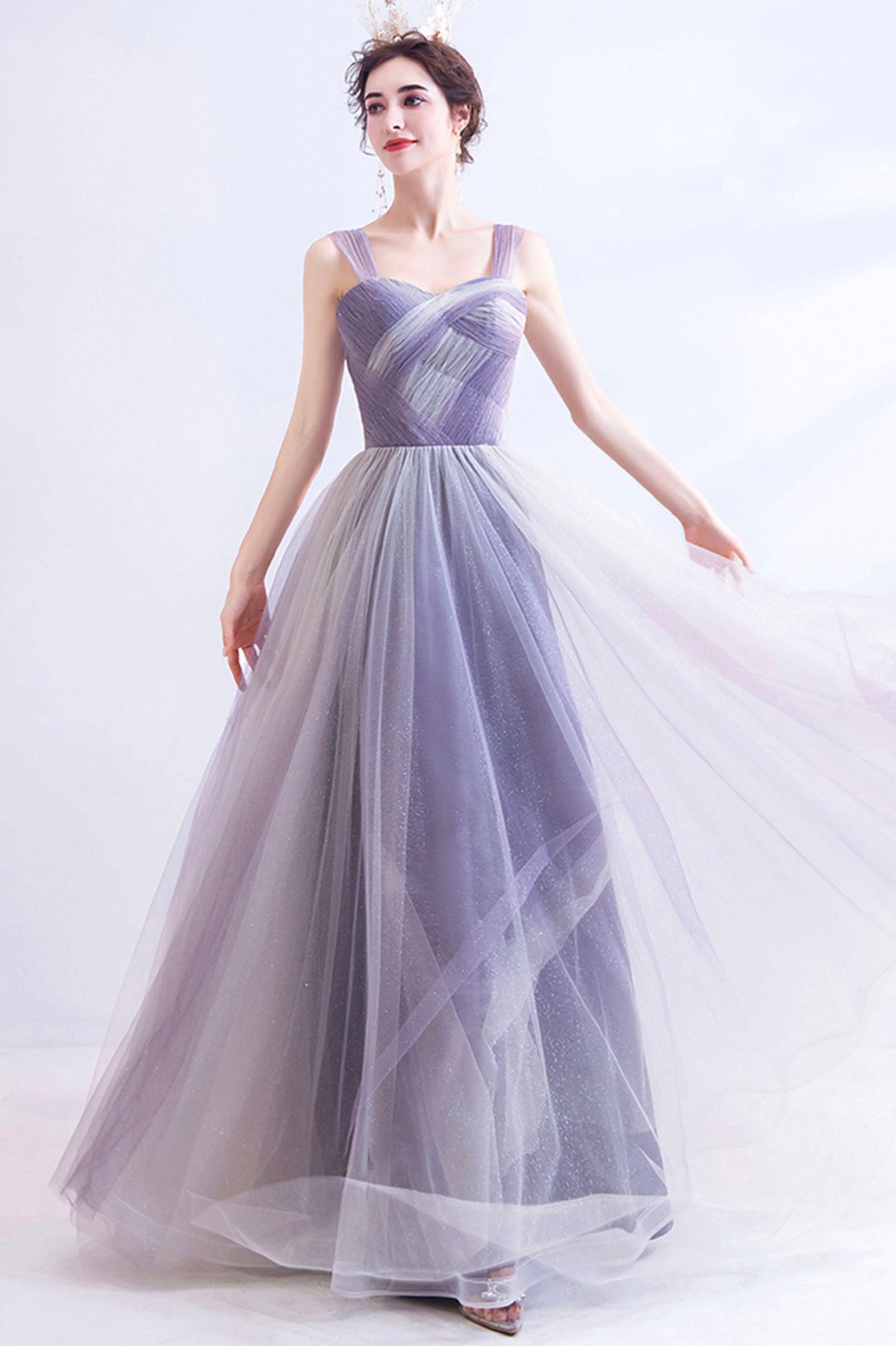 Unique Purple Tulle Long Formal Dress, A-Line Evening Graduation Dress