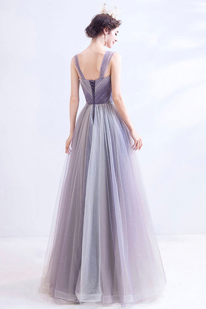 Unique Purple Tulle Long Formal Dress, A-Line Evening Graduation Dress