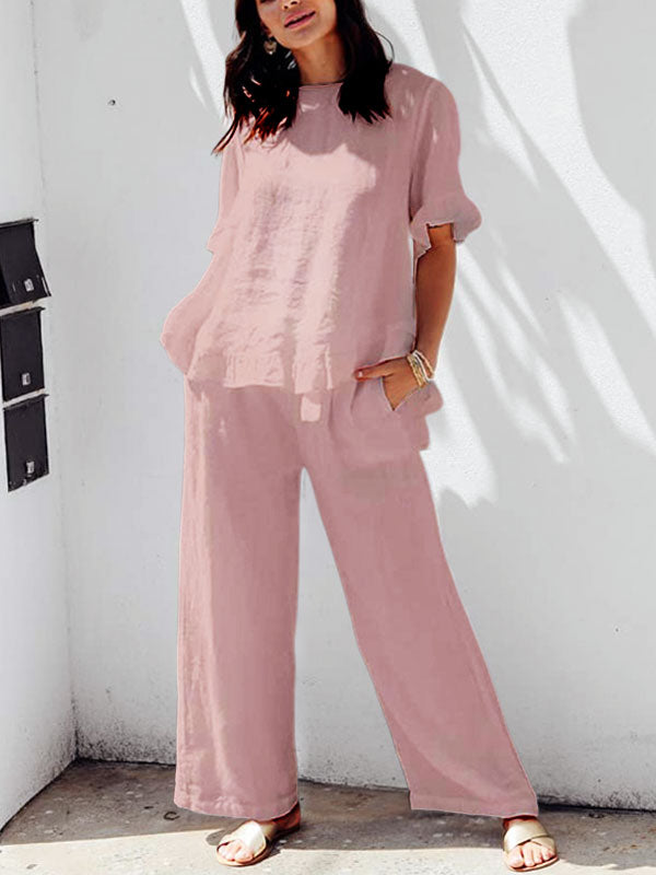 Ruffle Edge Cotton Linen Women's Suit