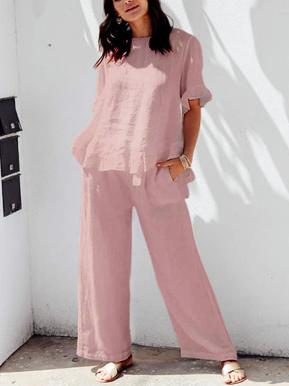 Ruffle Edge Cotton Linen Women's Suit
