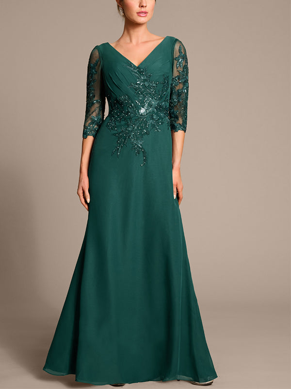 V-neck Sequins Solid Color Maxi Dress