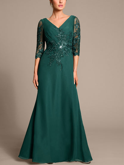 V-neck Sequins Solid Color Maxi Dress