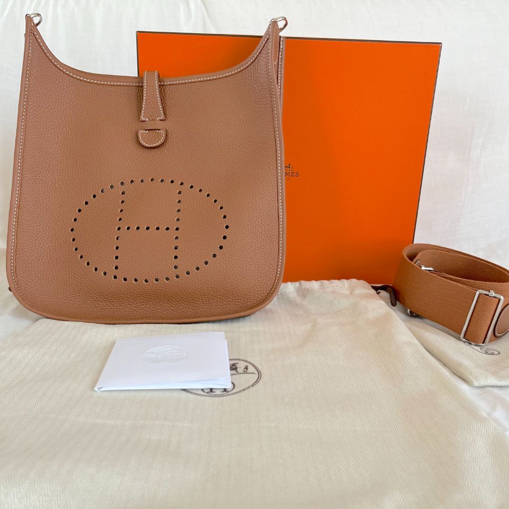 Hermès Gold Clemence Leather Evelyne III PM Bag
