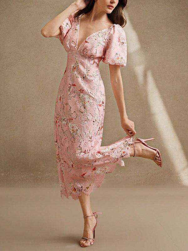 Women's Woven Water-Soluble Bubble Short Sleeved Dress