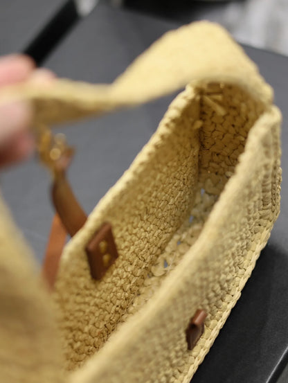 YSL Le 5 À 7 Mini In Raffia Beige - 19 X 11.5 X 4.5 CM