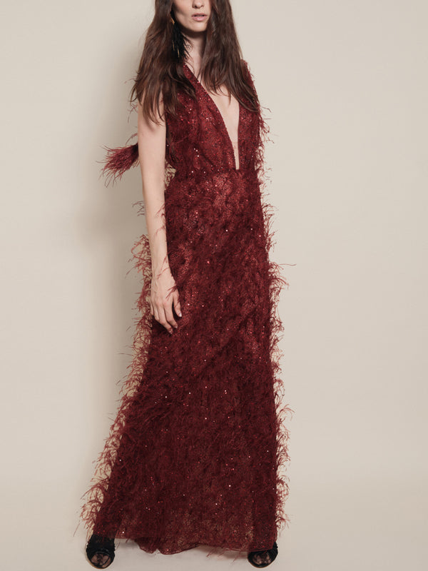 V-neck Sleeveless Sequins Maxi Dress