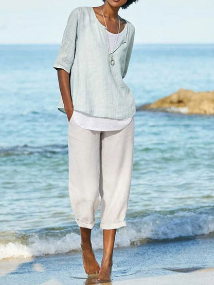 Ninth Cotton Linen Straight Casual Ladies Pants