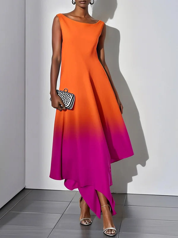 Round Neck Sleeveless Gradient Midi Dress
