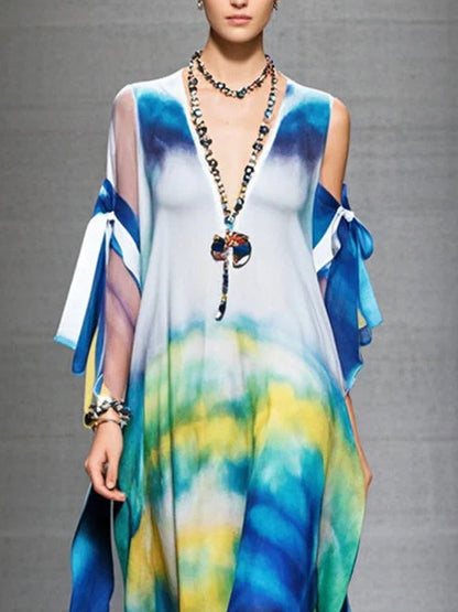 Tie-dye Print Off-shoulder Style Women's Dress