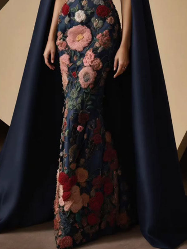 Satin Hand Embroidery Evening Dress