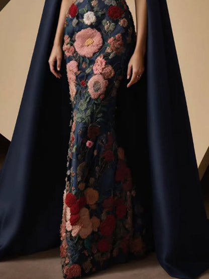 Satin Hand Embroidery Evening Dress